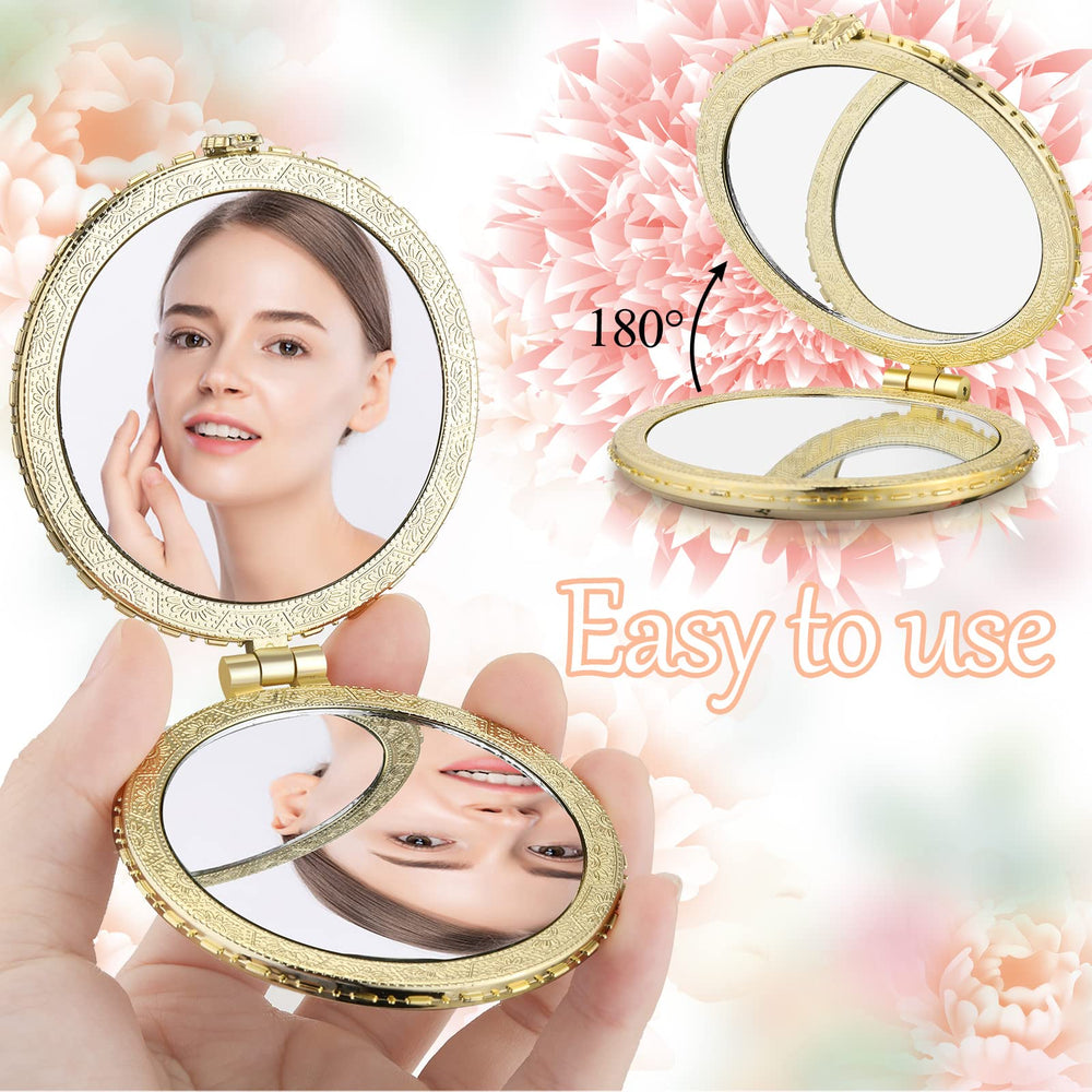 Blulu oval floral compact mirror with gold edge, sleek pocket companion.