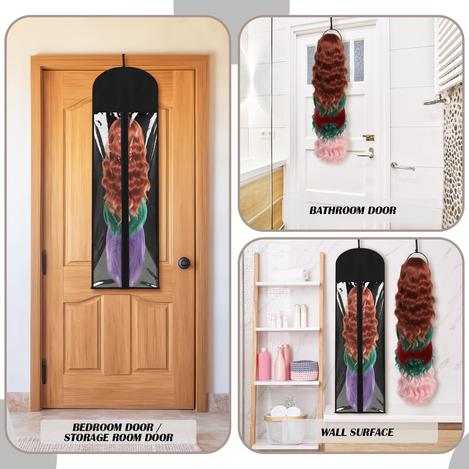 Blulu wig hanger post-holiday storage keeps wigs tidy for next season.