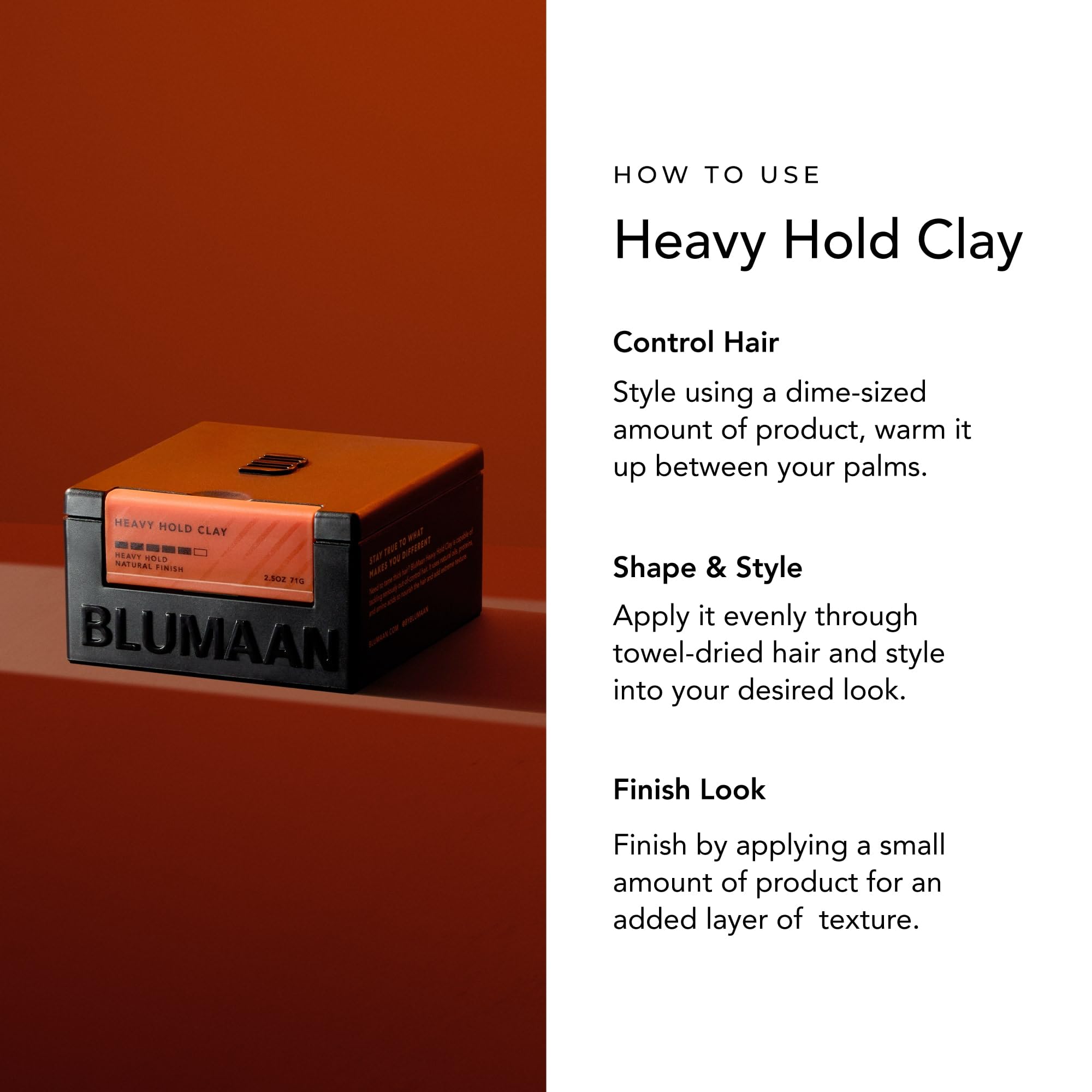 BluMaan Heavy Hold Clay with organic oils nourishes strands while you shape.