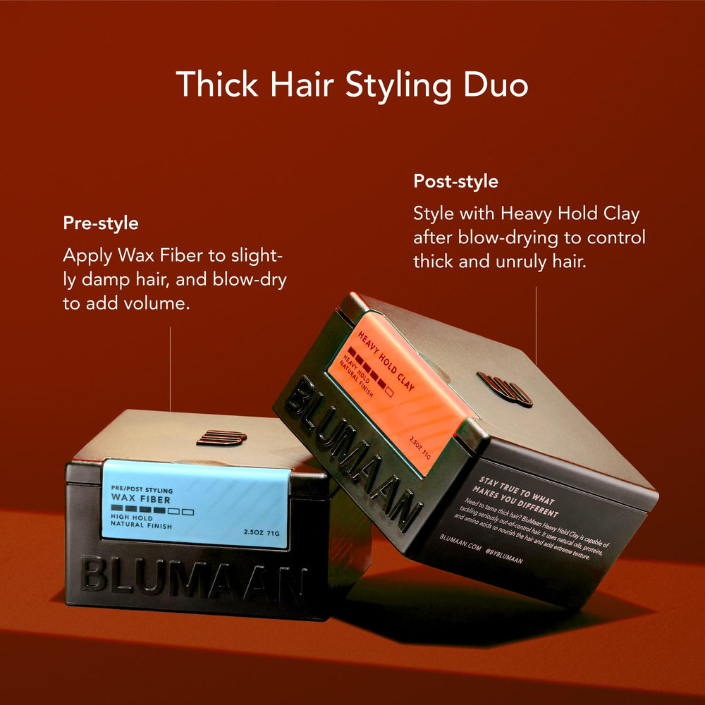 BluMaan Heavy Hold Clay tames unruly hair for a natural look.
