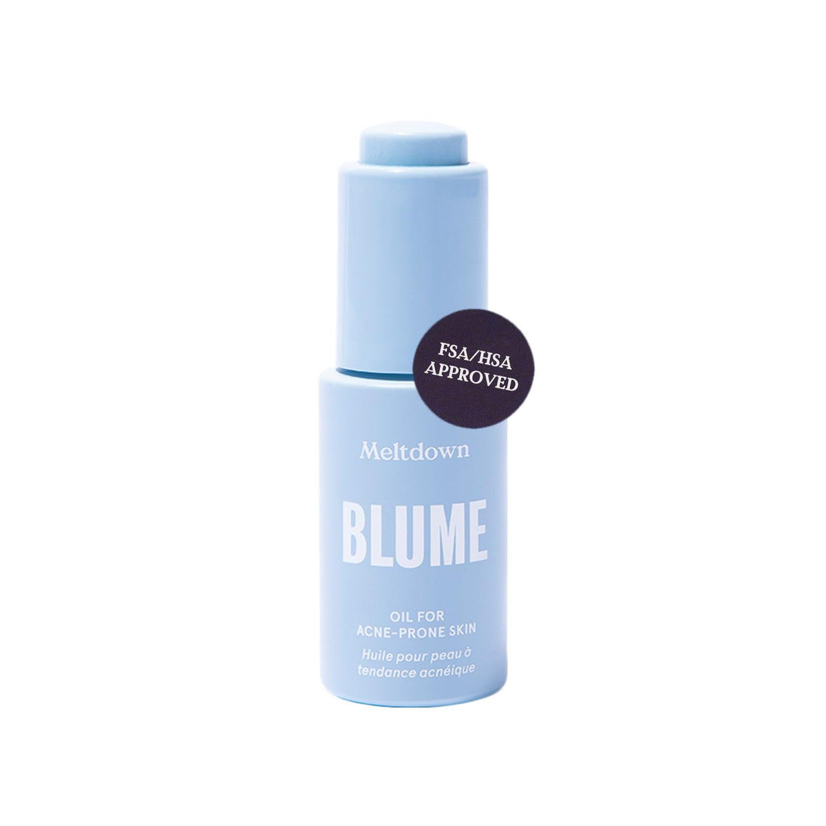 Blume Meltdown bottle closeup, a hydrating acne solution for clearer skin.