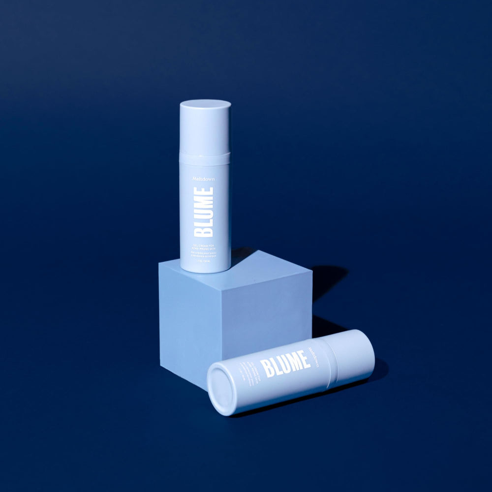 Blume Meltdown packaging highlighting vegan and cruelty-free skincare.