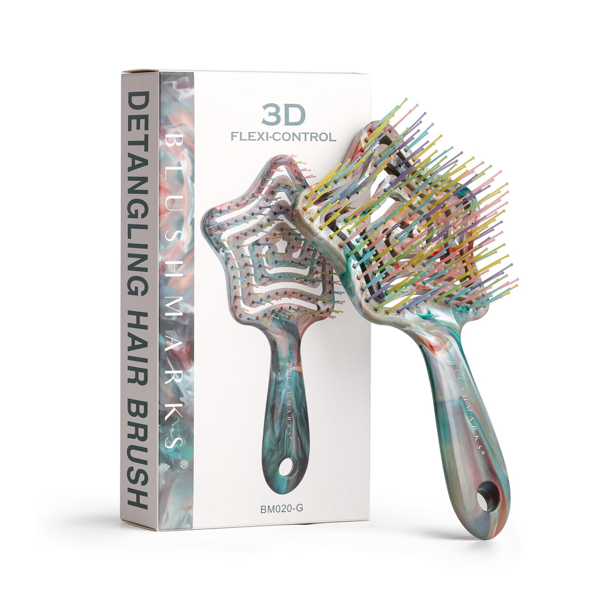 BLUSHMARKS detangling wet-hair brush eases knots on wet or dry hair.