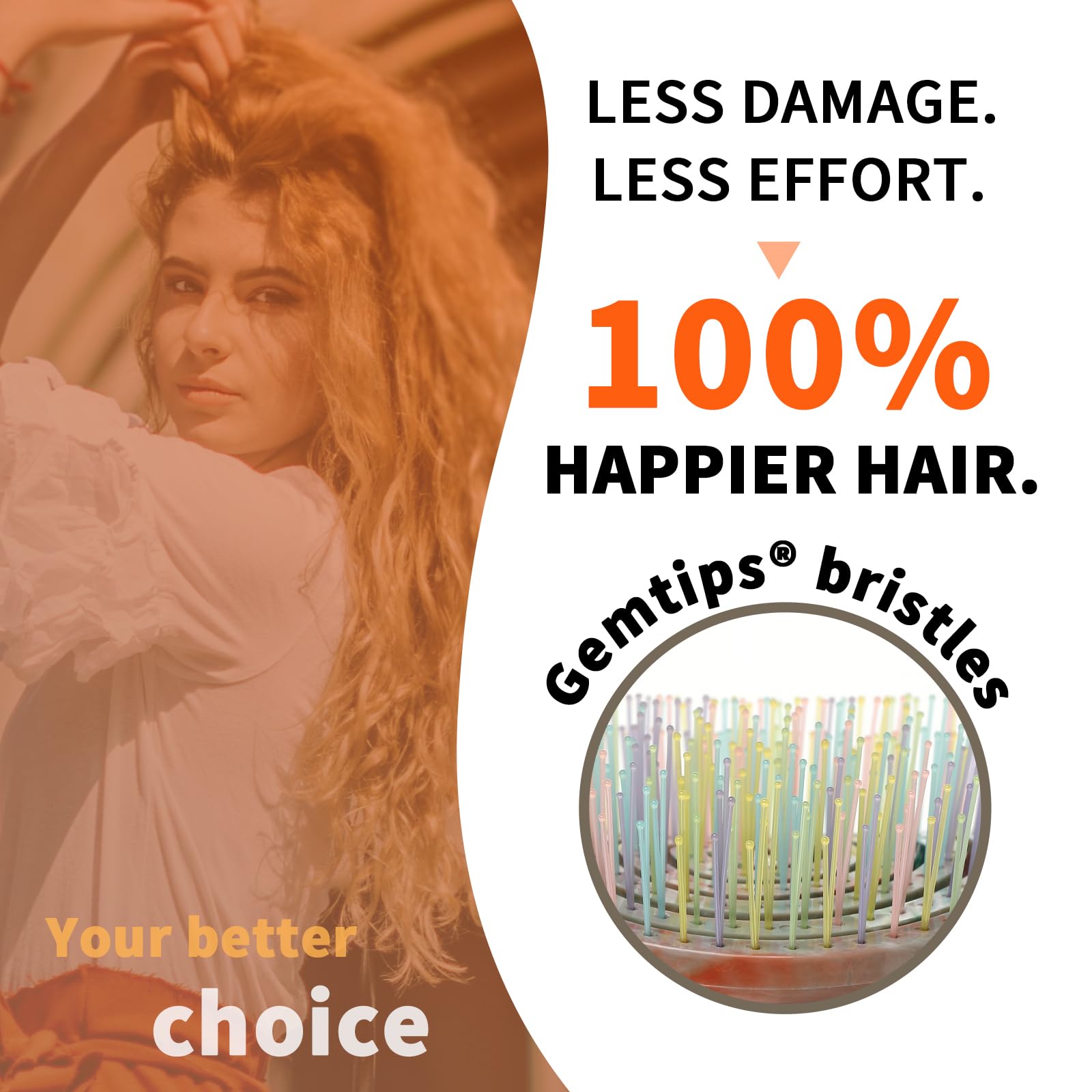 BLUSHMARKS rounded-tips-bristles soften scalp contact and increase comfort.