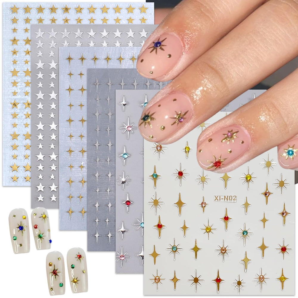BMKKOT pegatinas uñas estrellas 6 hojas para diseños brillantes y duraderos