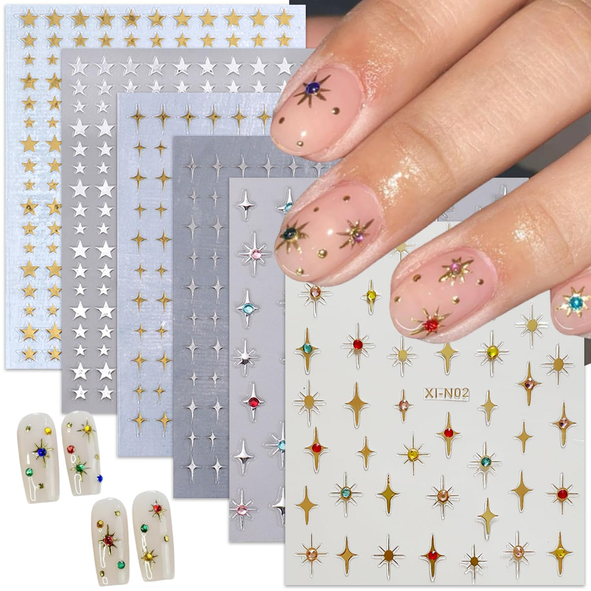 BMKKOT pegatinas uñas estrellas 6 hojas para diseños brillantes y duraderos