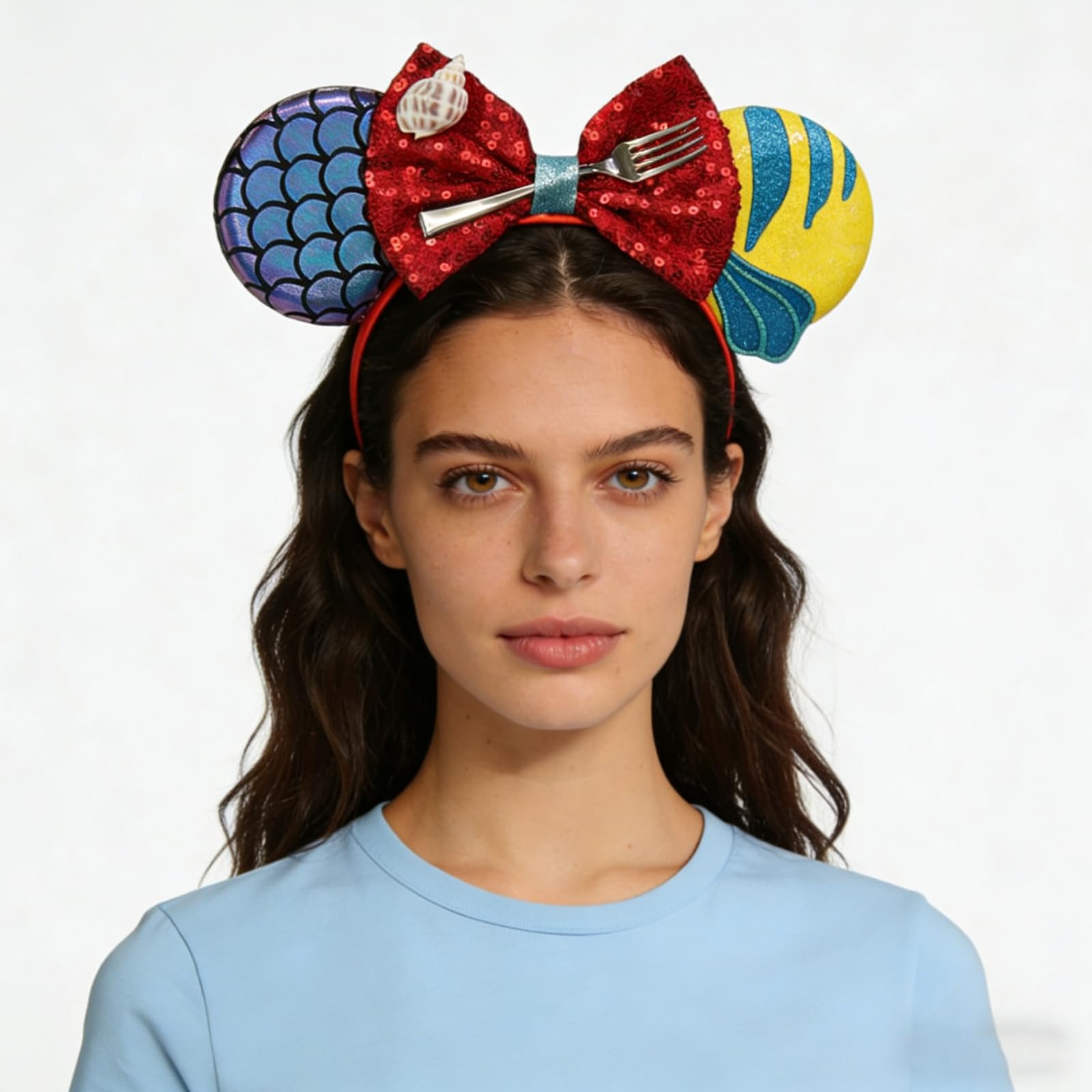 Bmobuo diadema orejas de ratón sirena brillo, ideal para disfraces y eventos temáticos.