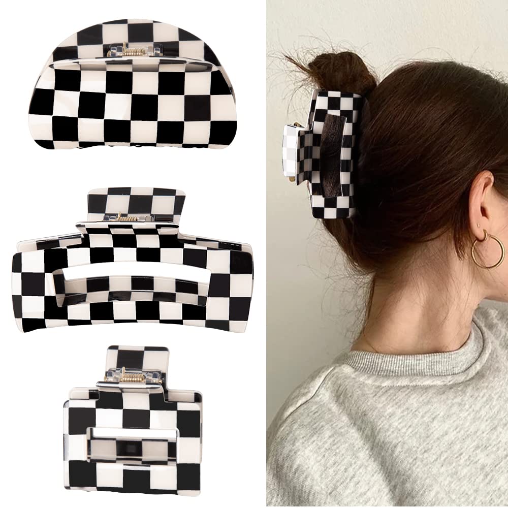 Bmobuo vintage checkered clip square securely holds hair for daily wear.