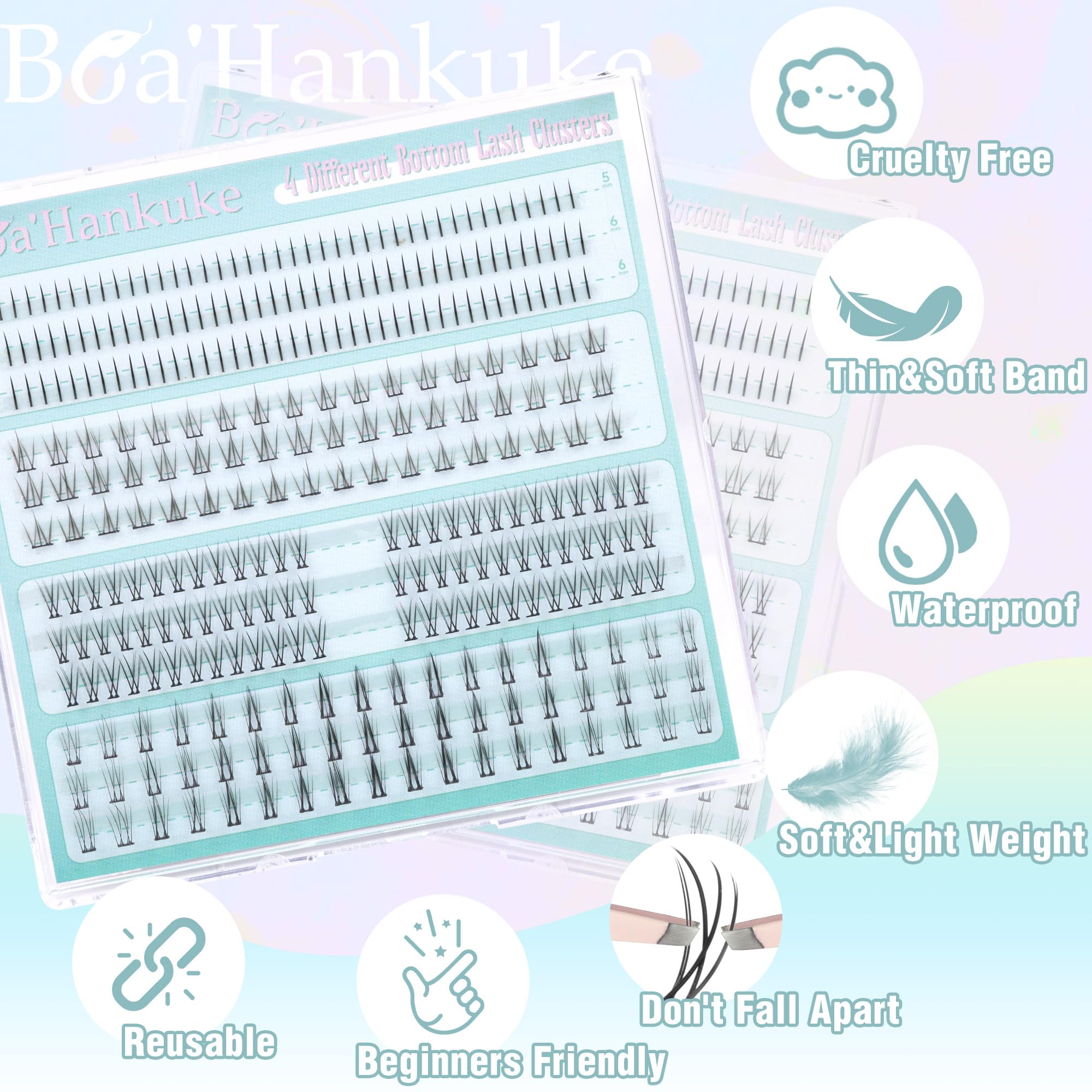 Boahankuke soft handmade bottom lash clusters close up.