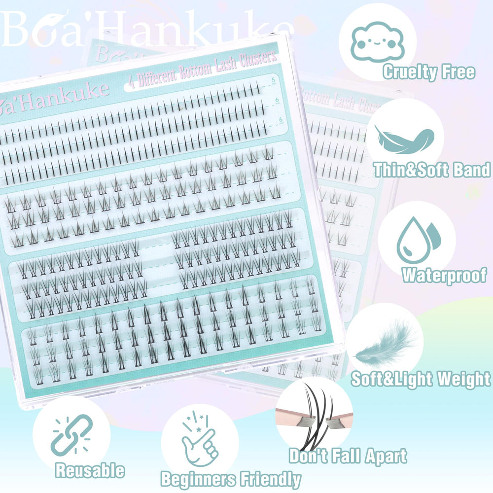Boahankuke soft handmade bottom lash clusters close up.