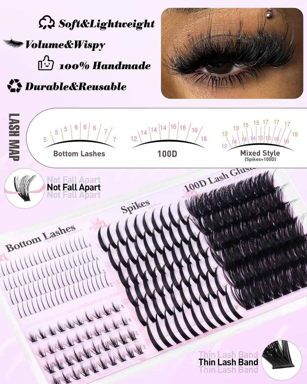 Boahankuke 100D volume clusters 12-18mm for fluffy fullness