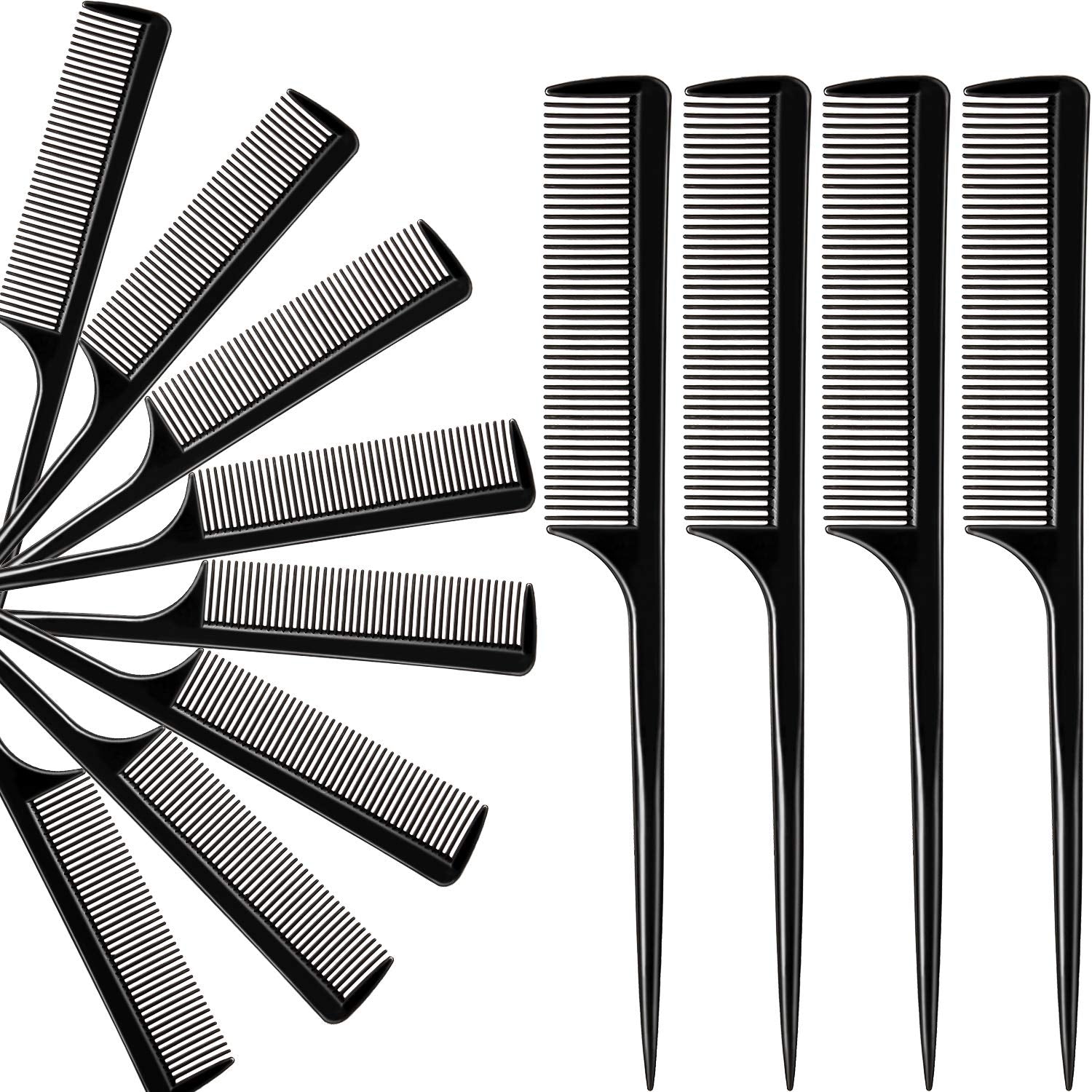 Boao 12-pack rat tail combs in black for versatile styling and sectioning