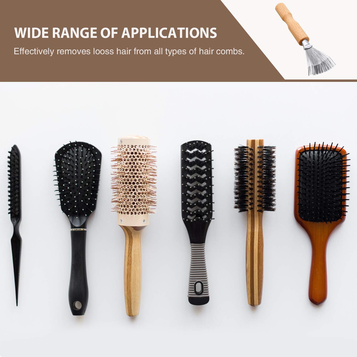 Boao cleaner in action cleans hair brush after use.