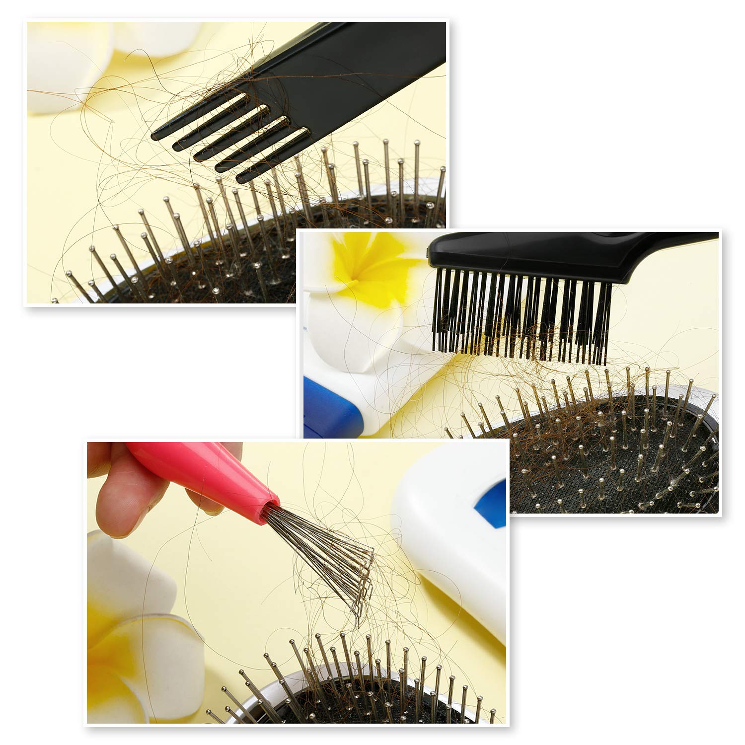Boao durable metal teeth cleaner removes deeply tangled hair from combs.