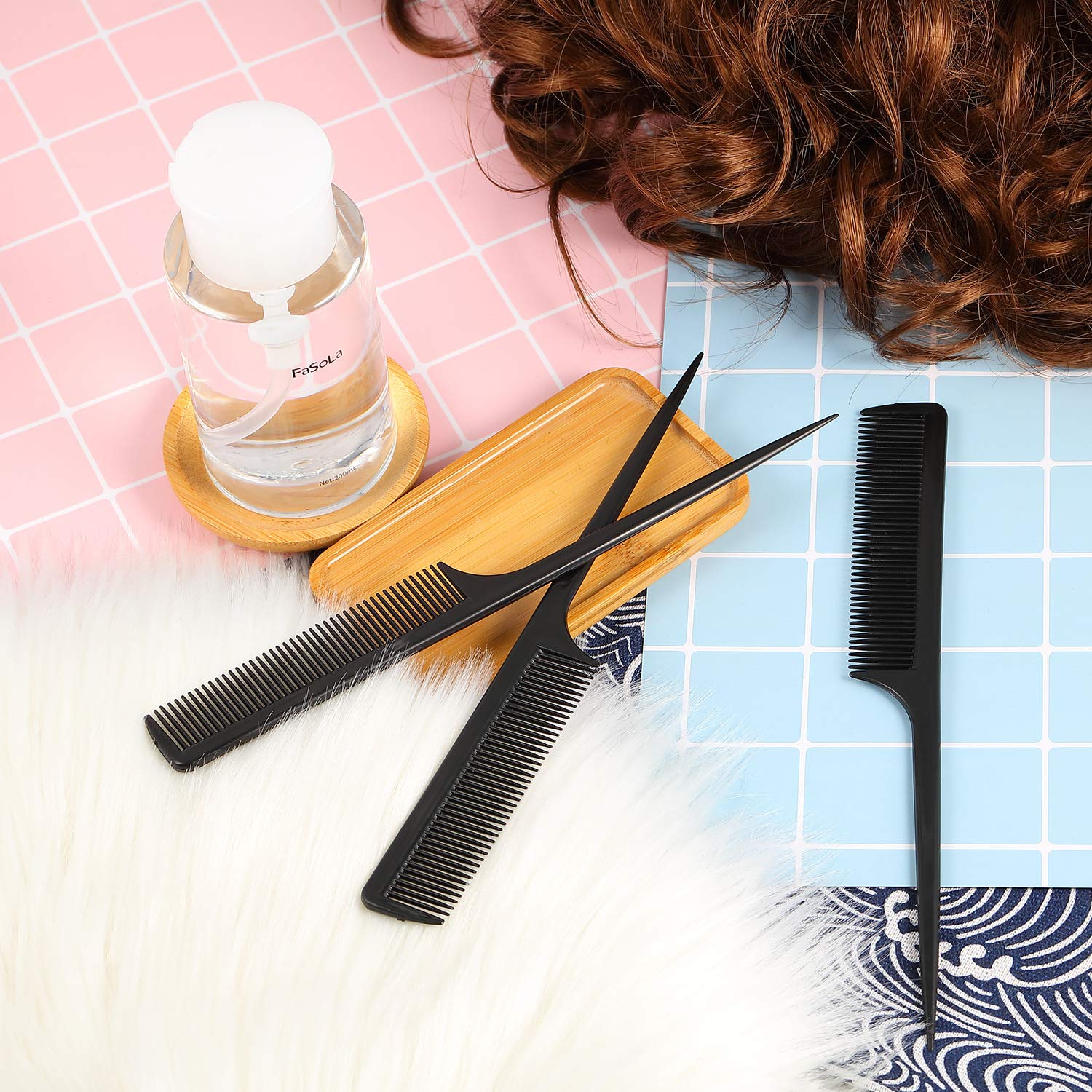 Boao packaging image showing 12 black rat tail combs in a pack
