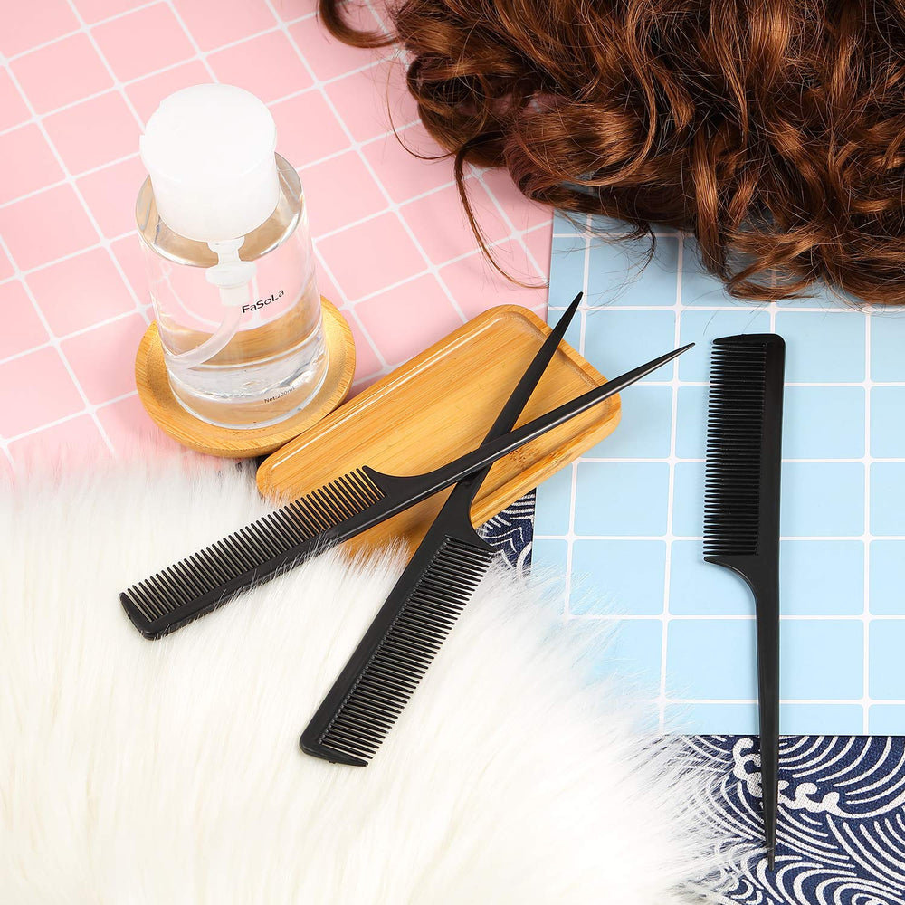 Boao packaging image showing 12 black rat tail combs in a pack