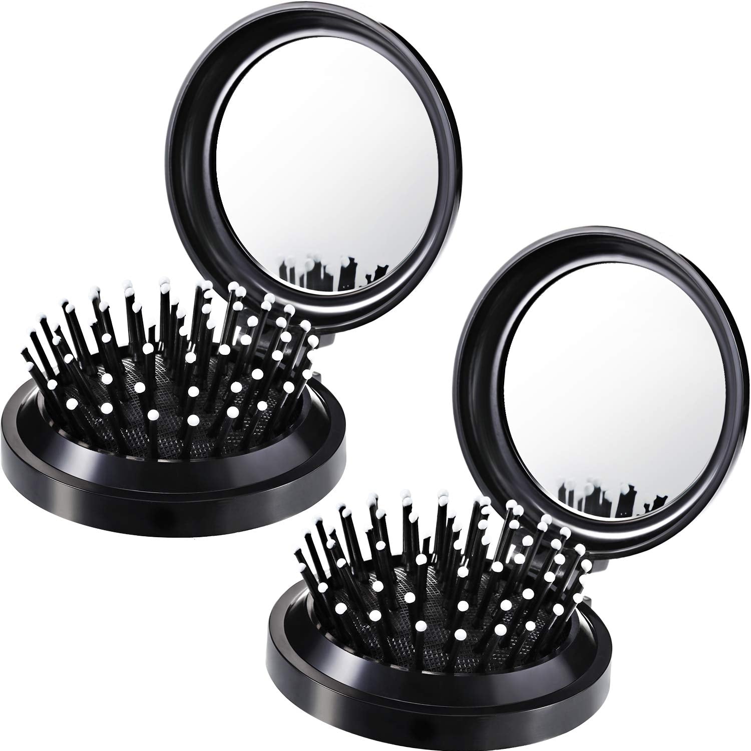 Boao two-pack folding travel brush with round mirror for on-the-go styling