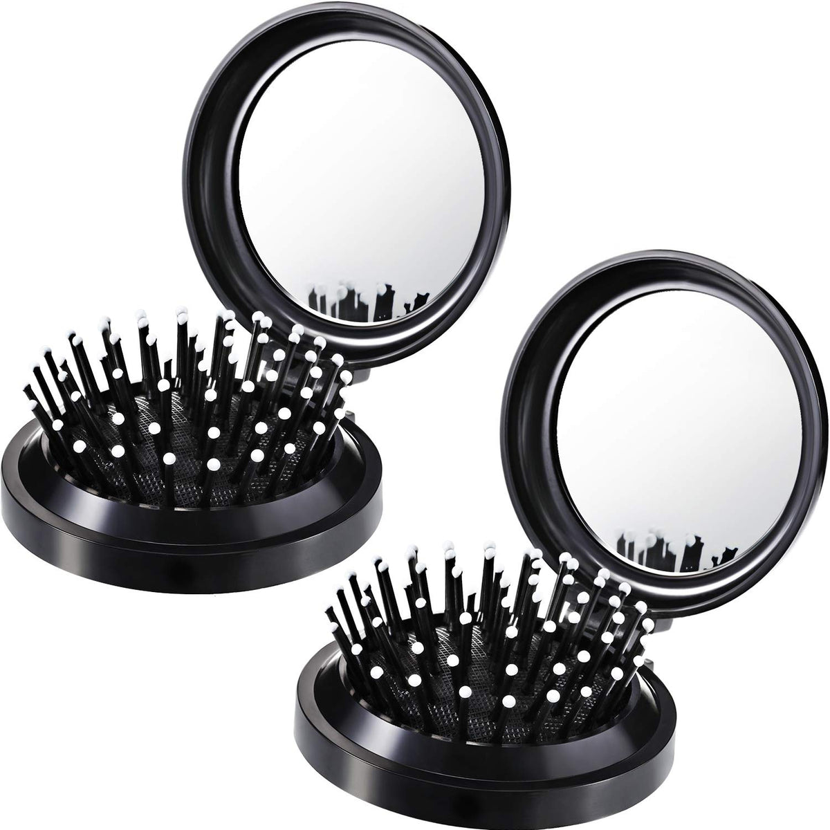 Boao two-pack folding travel brush with round mirror for on-the-go styling