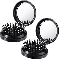 Boao two-pack folding travel brush with round mirror for on-the-go styling