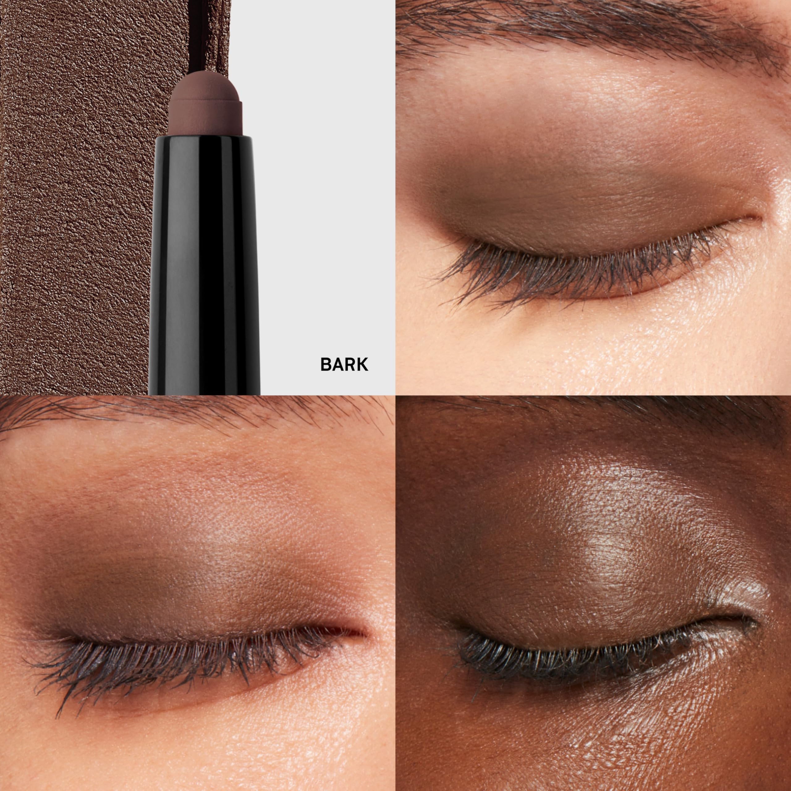 Bobbi Brown Bark swatch on lid demonstrates buildable coverage from sheer to bold.