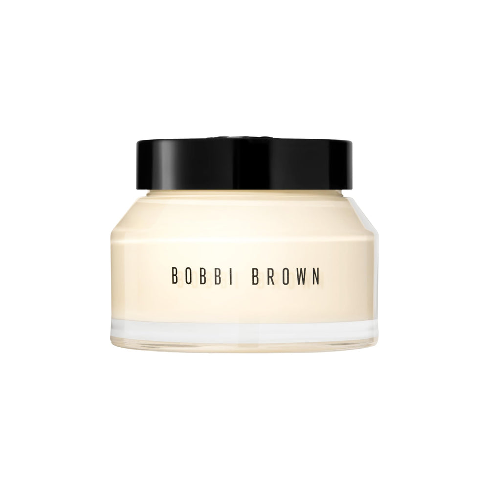 Bobbi Brown Vitamin Enriched Face Base jar closeup shows nourishing hydration for a smooth makeup base