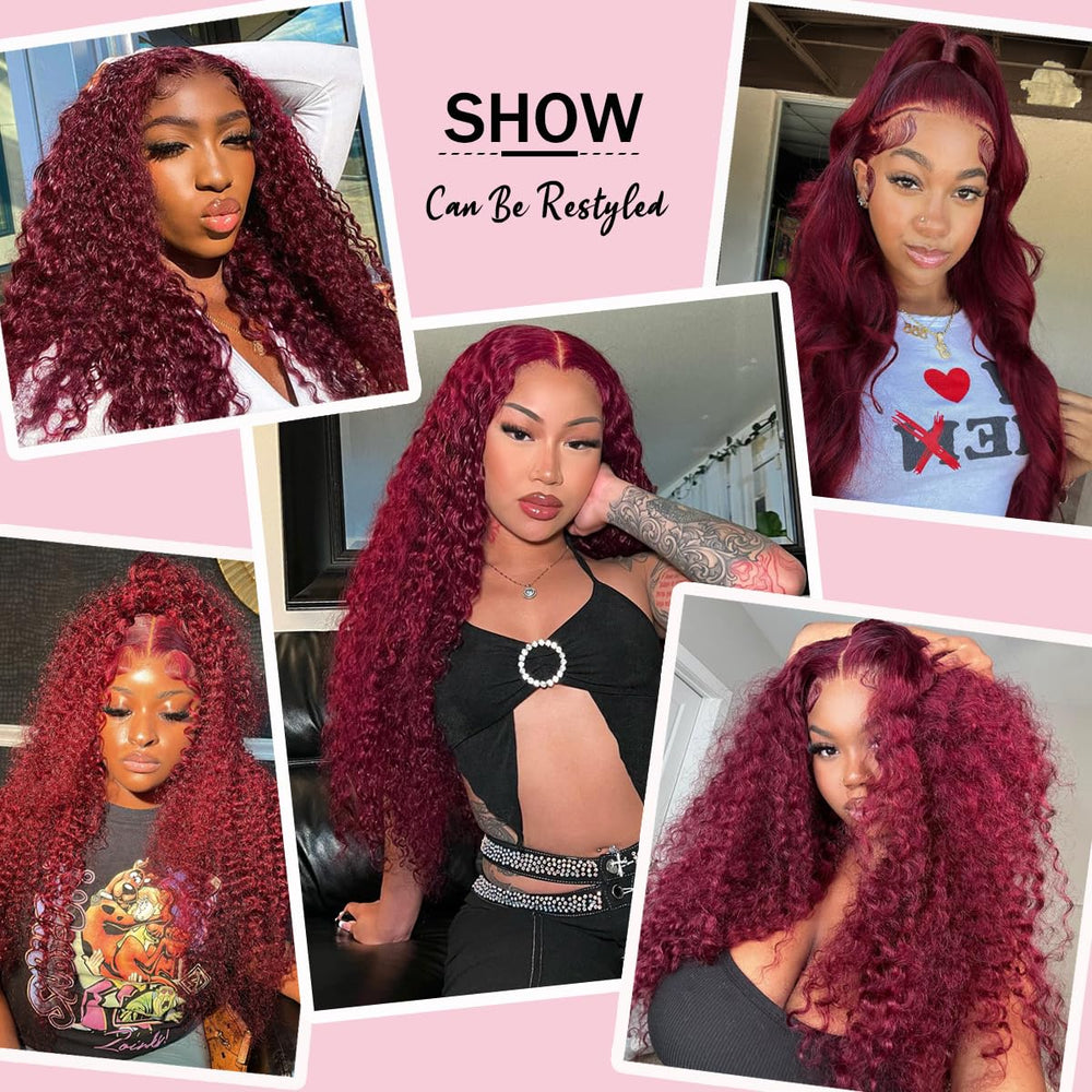 Bobili red wine human hair wig with adjustable cap for secure fit.