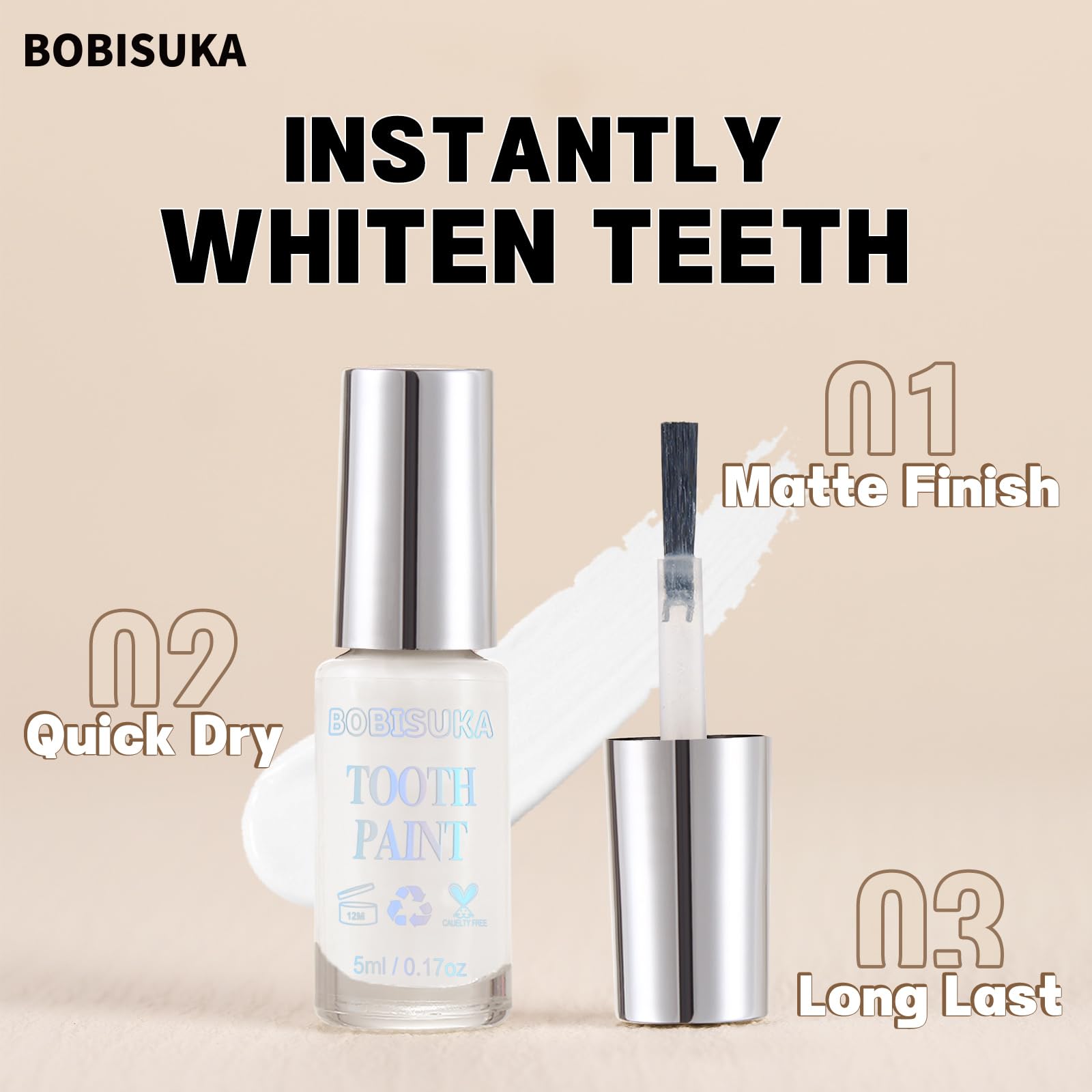 BOBISUKA White Tooth Paint easy removal with water and toothbrush.