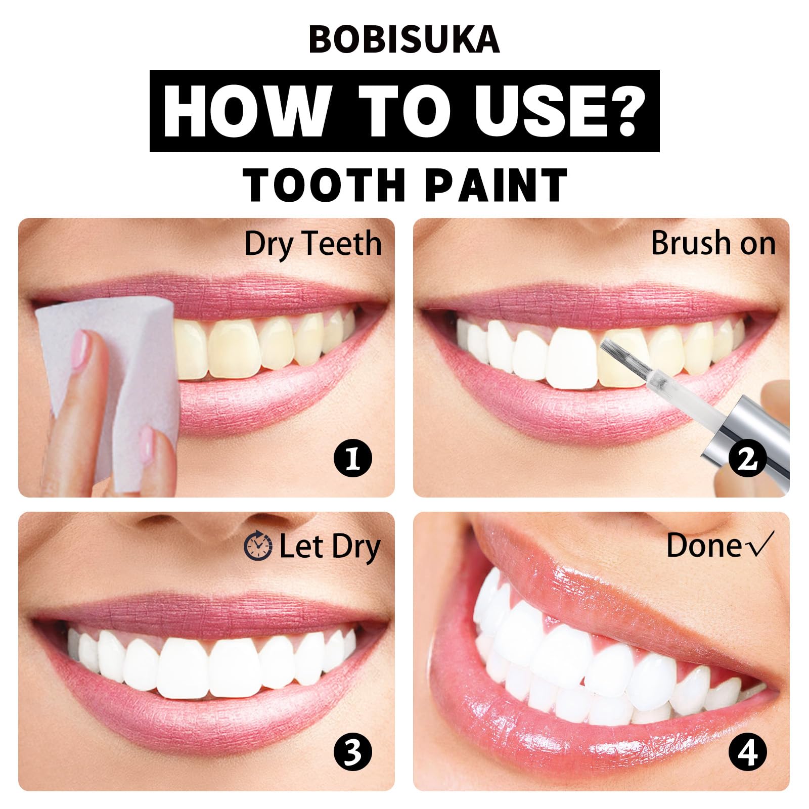 BOBISUKA White Tooth Paint applied on teeth creates a striking vampiric look.