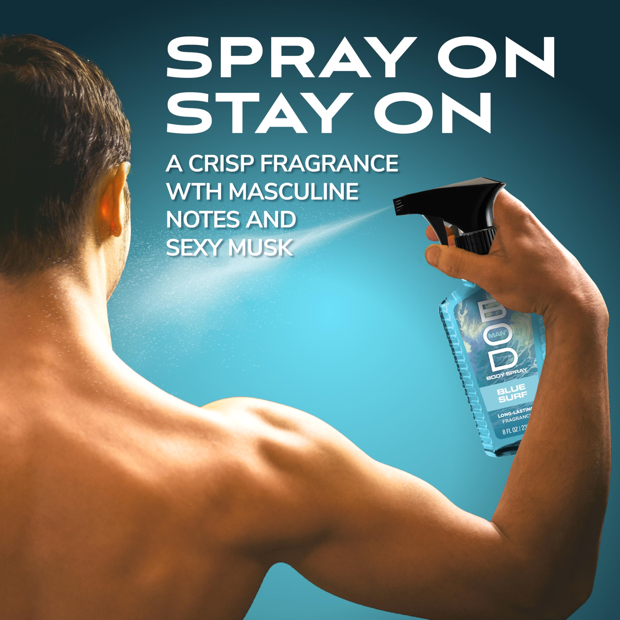 Cap detail showing robust spray mechanism on Blue Surf bottle.