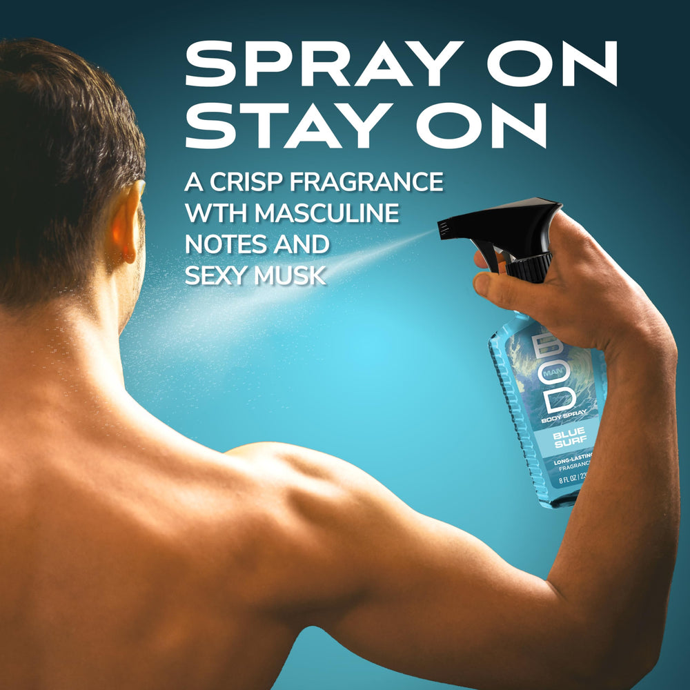 Cap detail showing robust spray mechanism on Blue Surf bottle.