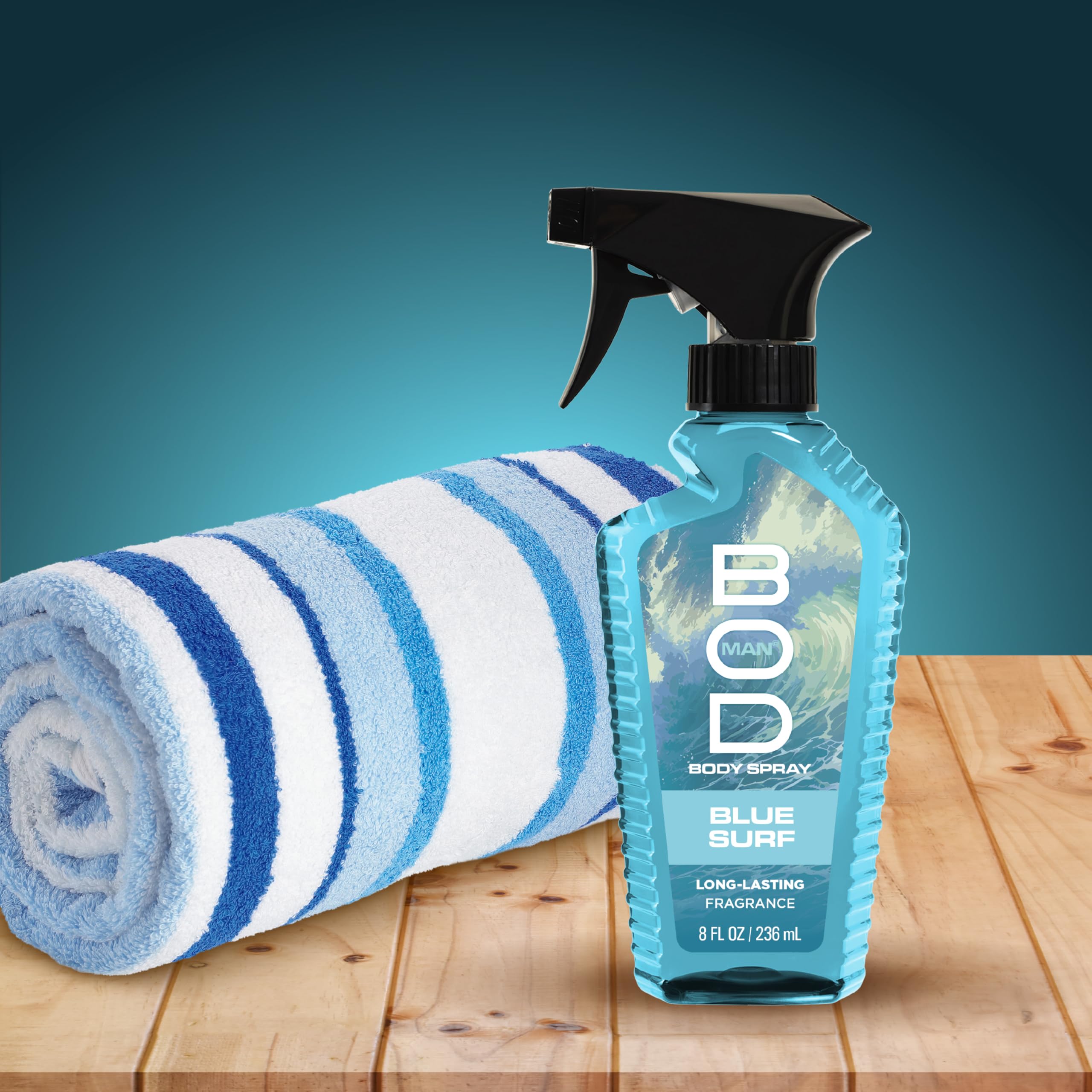 Close-up label of BOD man Blue Surf emphasizing premium oils.