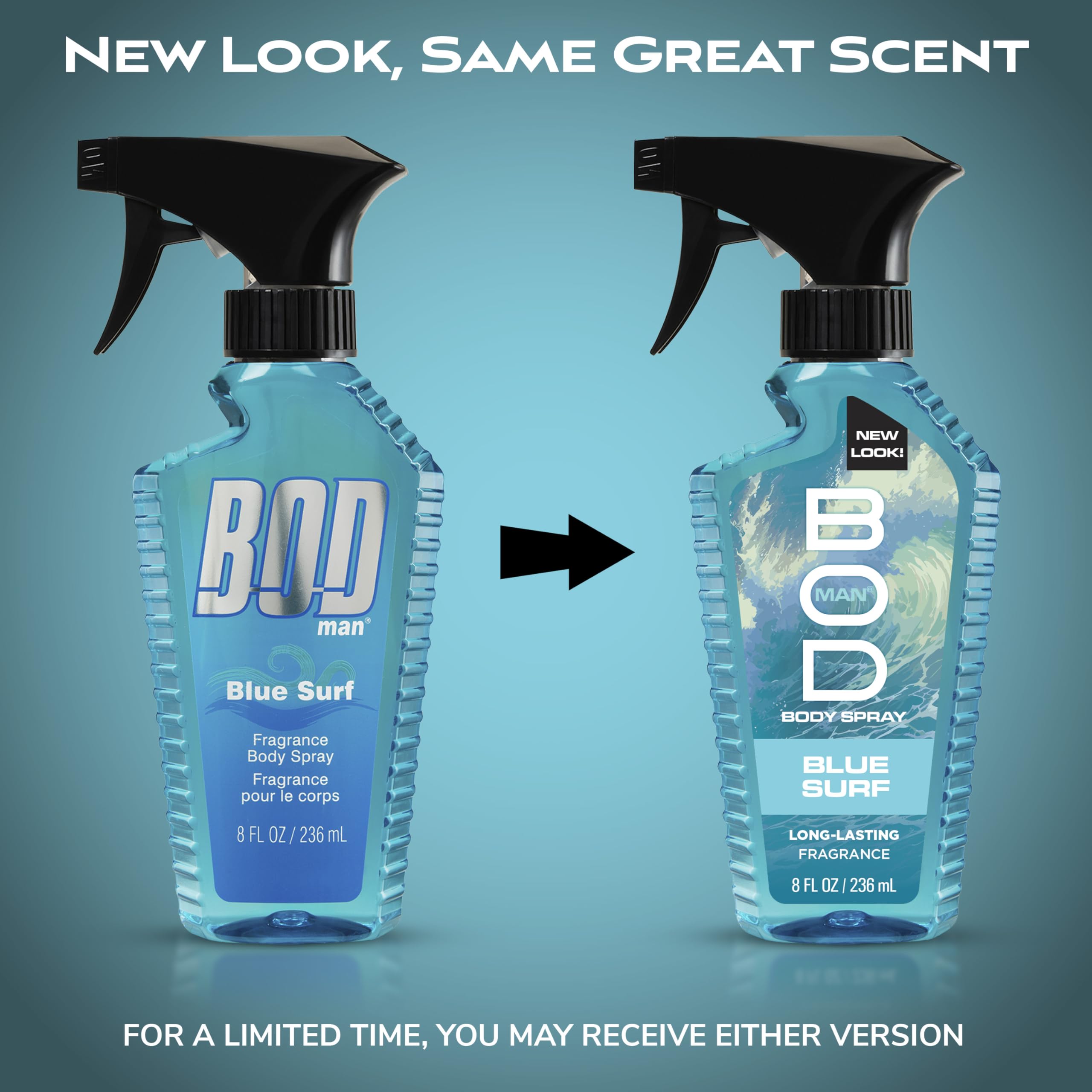 BOD man Blue Surf spray mist for a clean, lasting aroma.