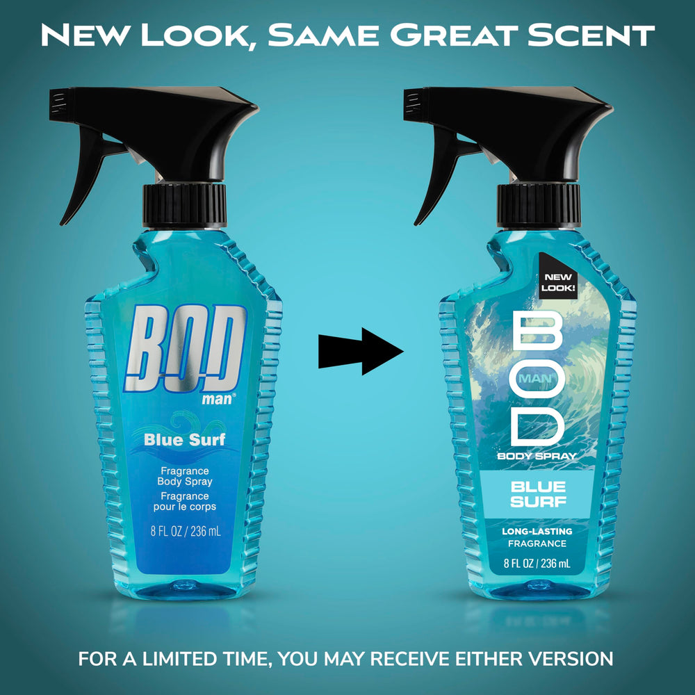 BOD man Blue Surf spray mist for a clean, lasting aroma.