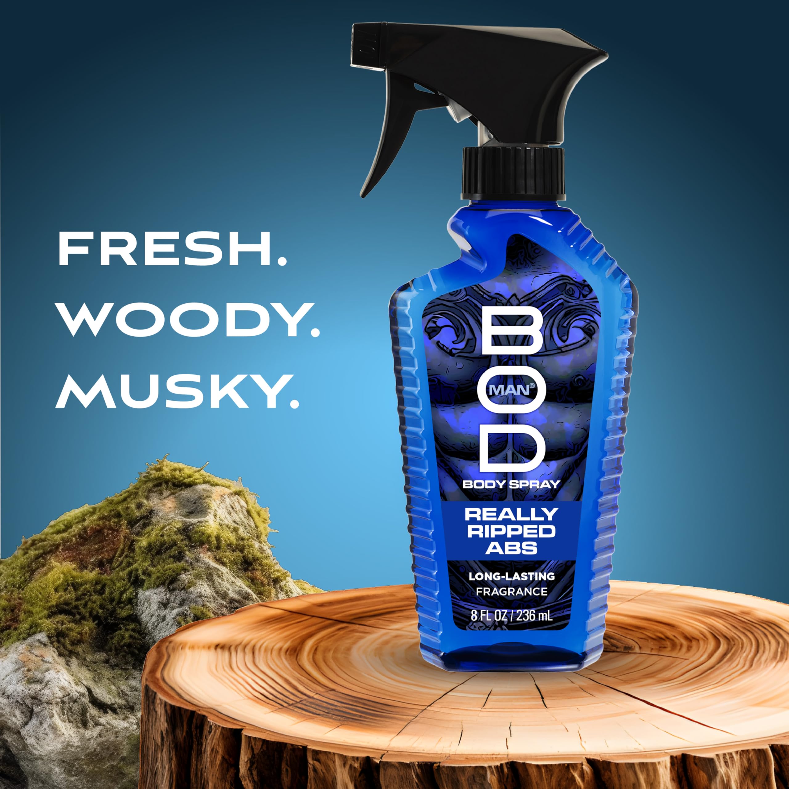 BOD Man Really Ripped Abs spray action demonstrates easy application.