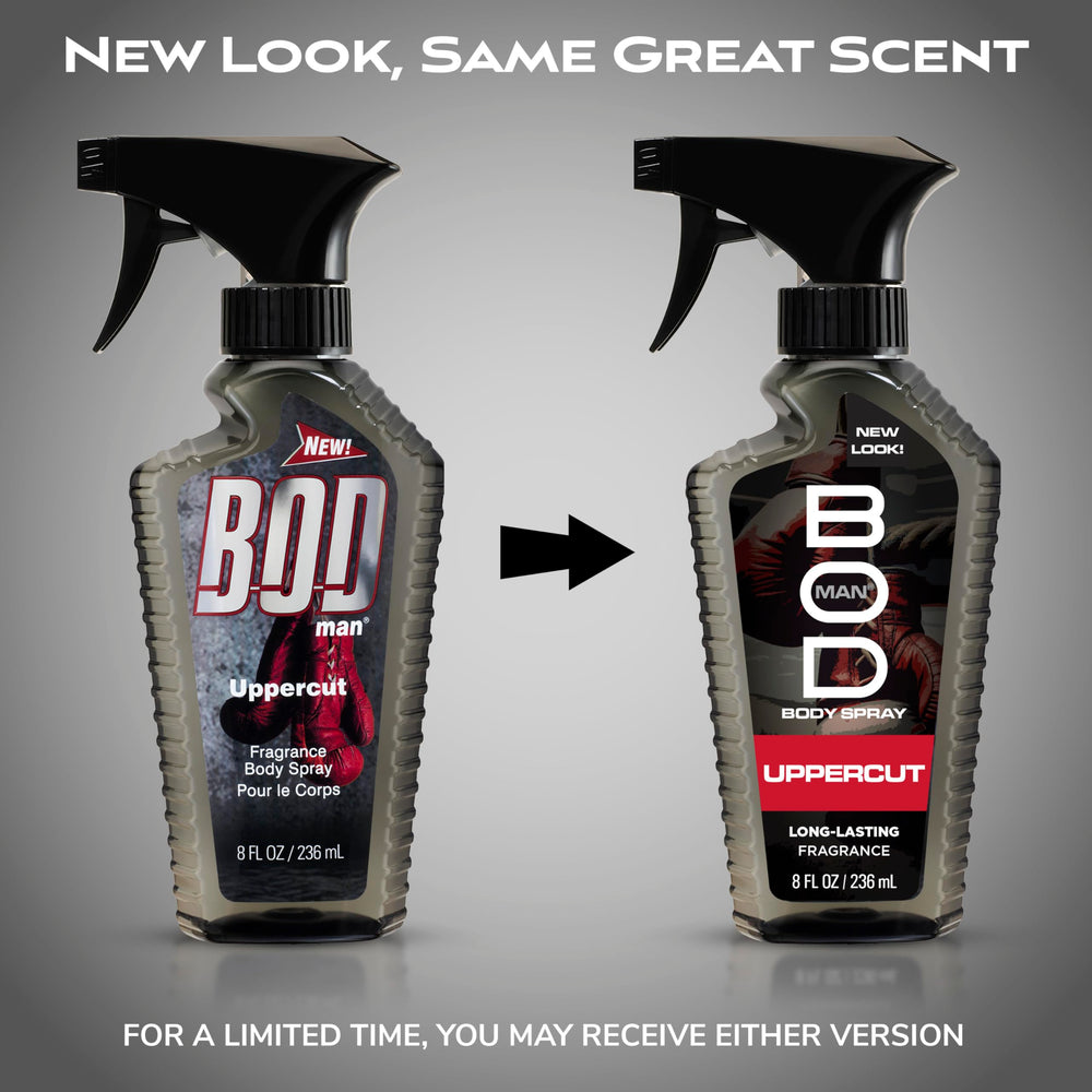 BOD Man Uppercut bottle side view, rugged packaging for everyday use.