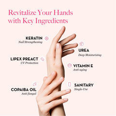 Bodipure keratina y vitamina E, ingredientes clave para uñas fortalecidas.