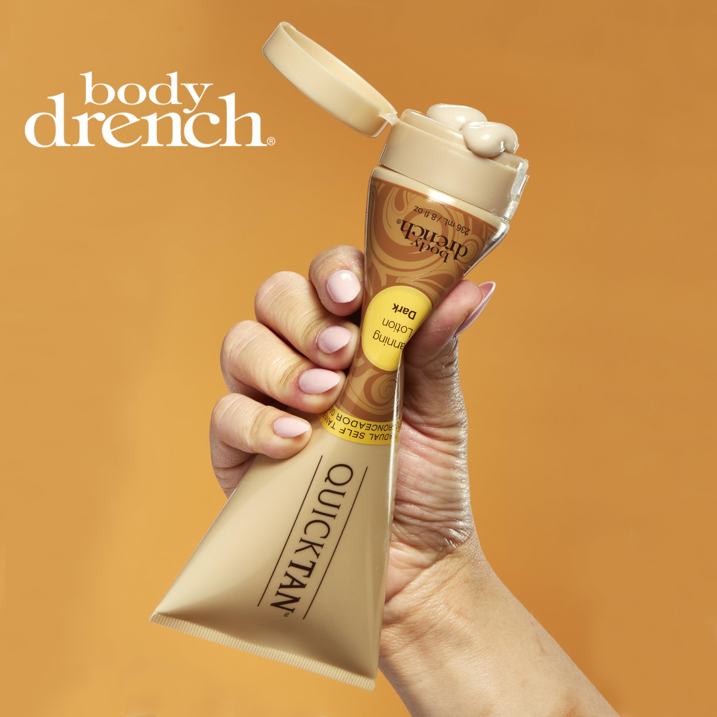 Body Drench Quick Tan acabado satinado para piel bronceada y suave