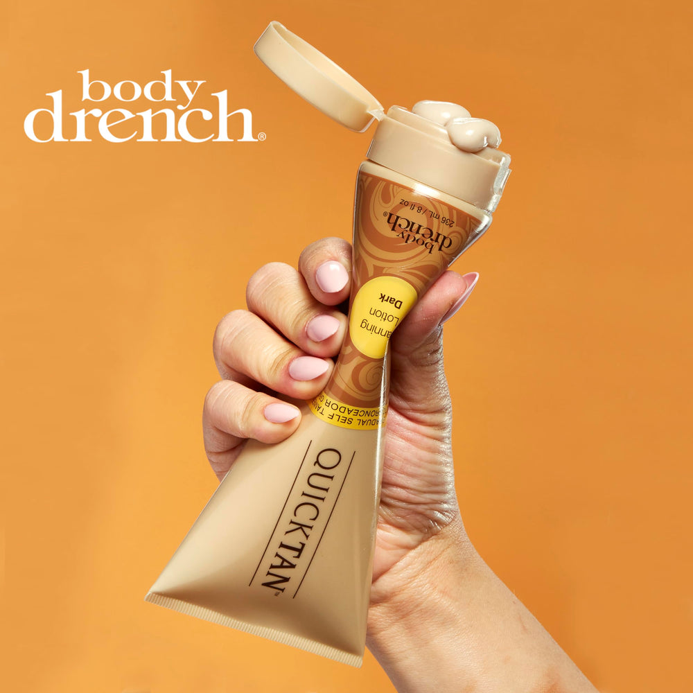 Body Drench Quick Tan acabado satinado para piel bronceada y suave