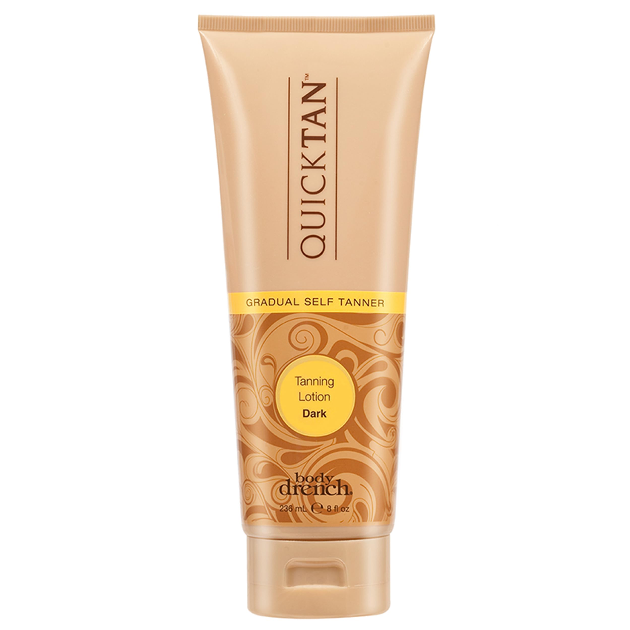 Body Drench Quick Tan crema bronceadora, empaque elegante para bronceado uniforme