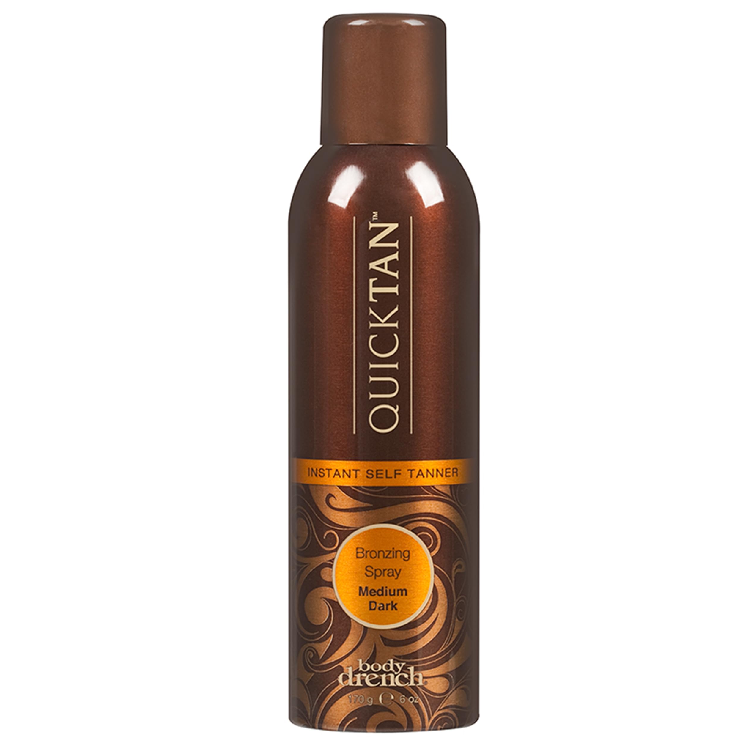 Body Drench QuickTan spray with a 360-degree nozzle for even, streak-free application.