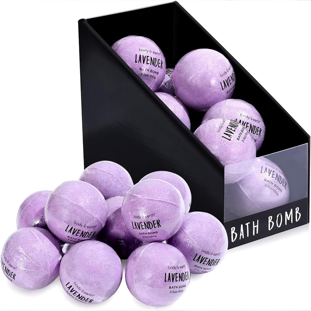 BODY & EARTH bombas de baño lavanda, set de regalo de 10 unidades para spa en casa