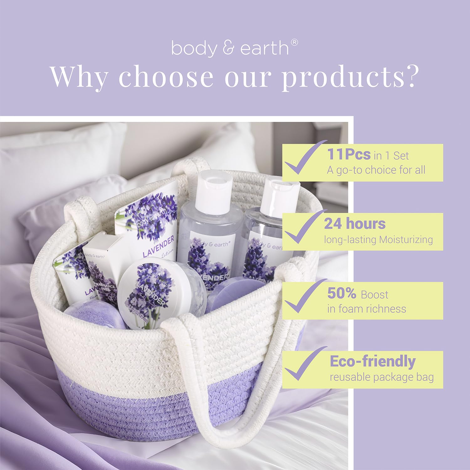 BODY & EARTH lavender shower gel for refreshing daily cleansing.