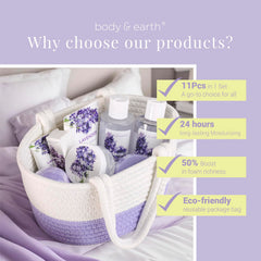 BODY & EARTH lavender shower gel for refreshing daily cleansing.
