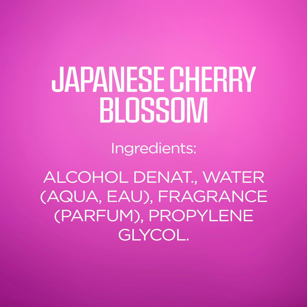 Body Fantasies cherry blossom close-up highlights delicate floral core.