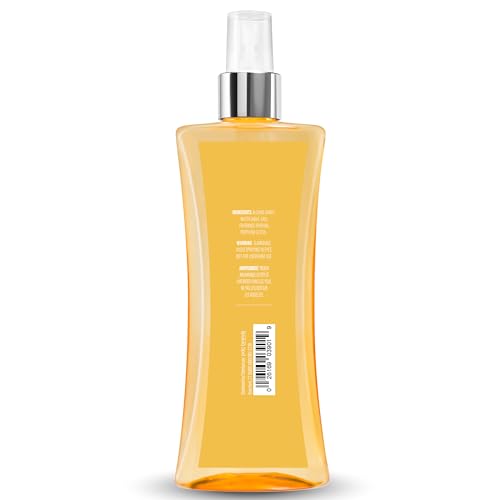 Body Fantasies Signature Vanilla scent notes close-up on bottle.