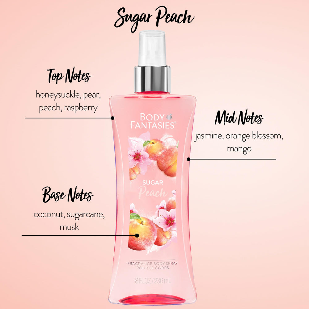 Body Fantasies Sugar Peach pear raspberry blend evokes summer vibes