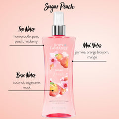 Body Fantasies Sugar Peach pear raspberry blend evokes summer vibes
