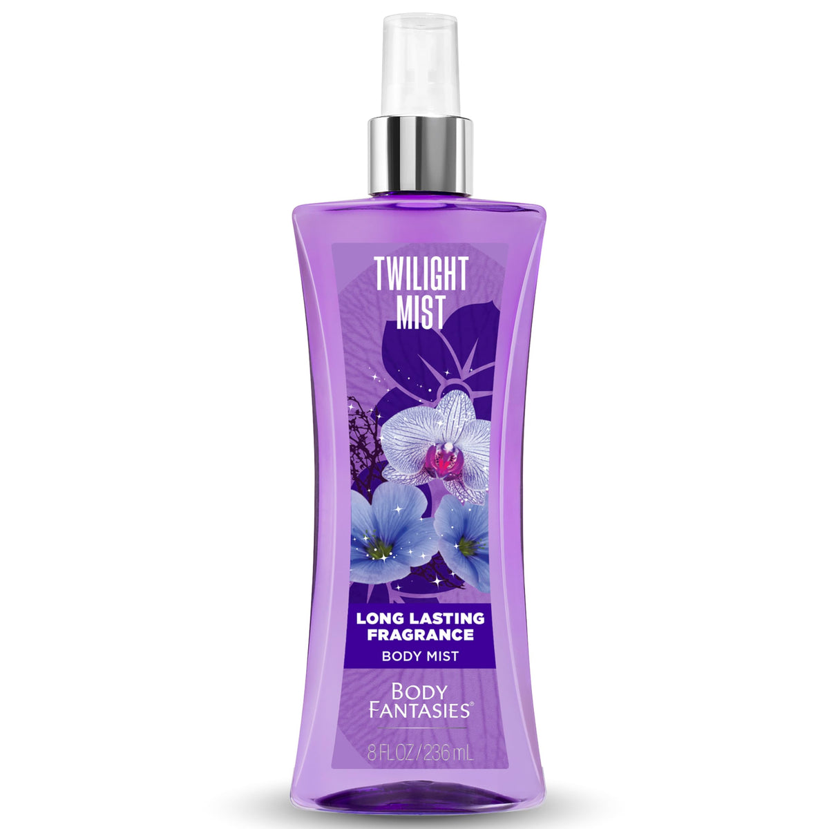 Body Fantasies Twilight Mist bottle highlights oriental floral scent for evening wear.