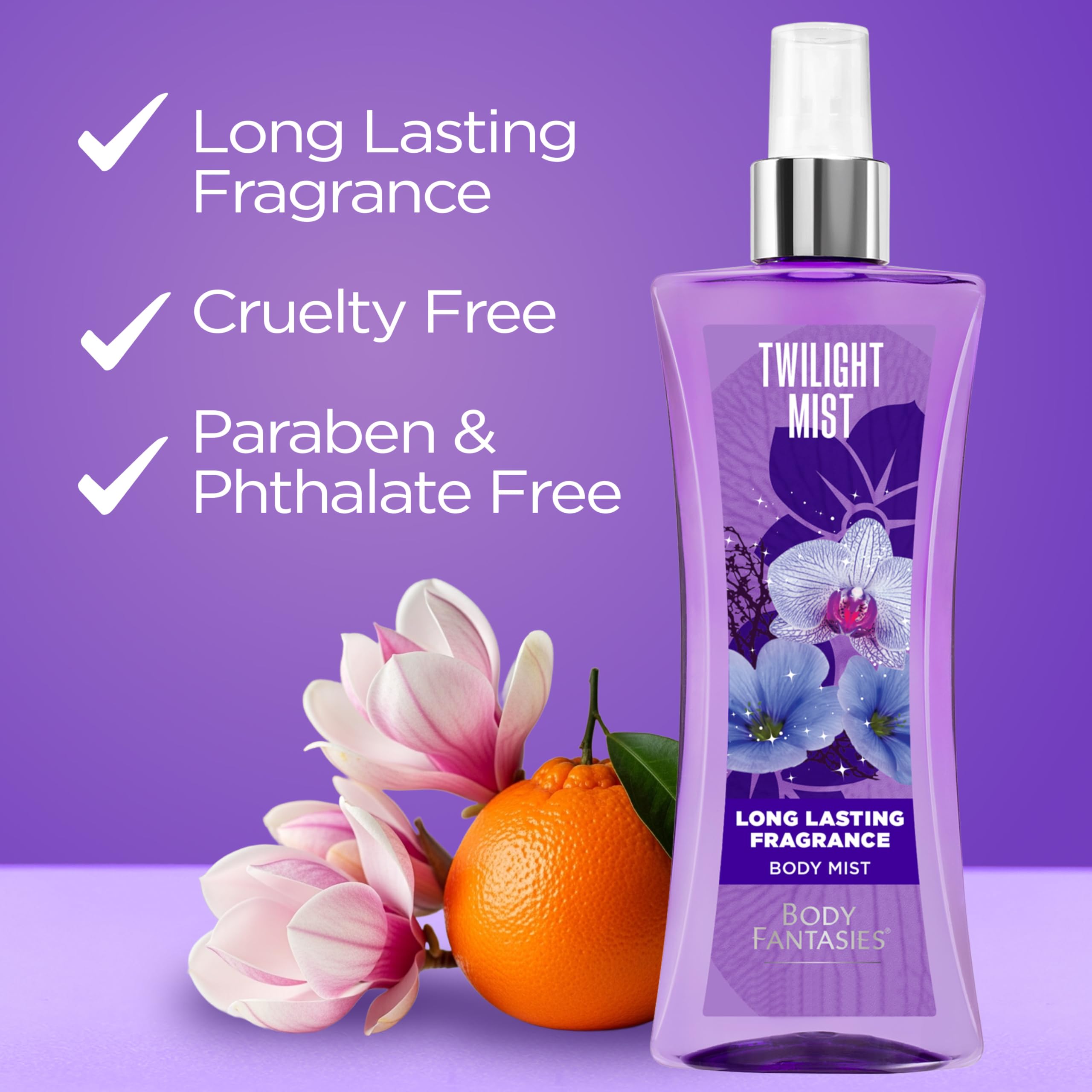 Body Fantasies Twilight Mist fragrance trail hints at long-lasting aroma.