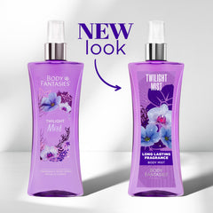 Body Fantasies Twilight Mist packaging shows chic travel-friendly 8 oz bottle.